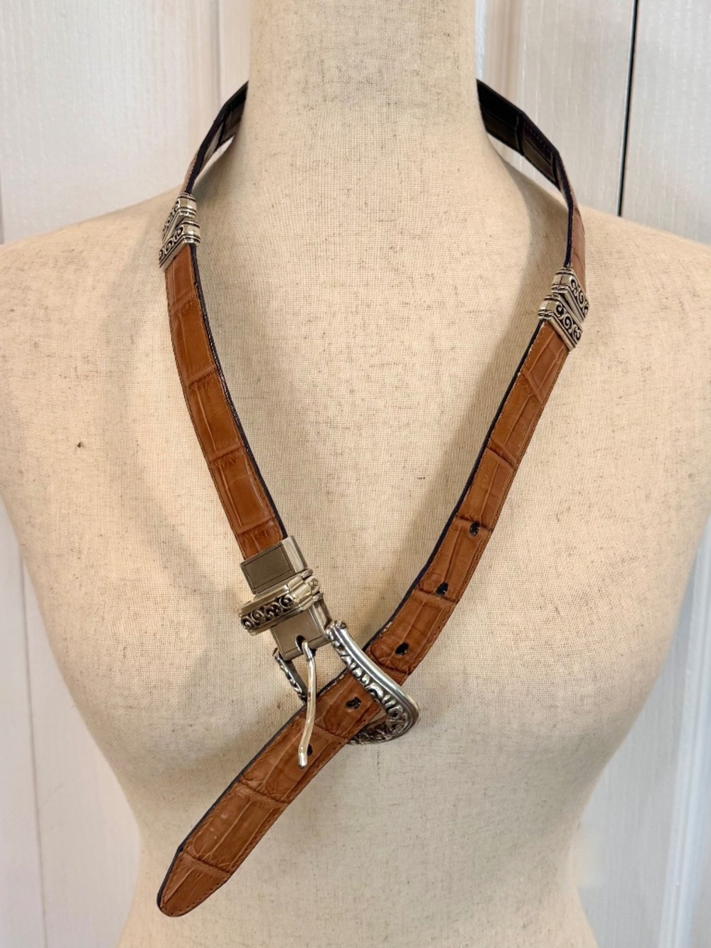 Woman's Small 27"-28" Brighton Reversible Belt Cognac & Black Leather Mock Croc.